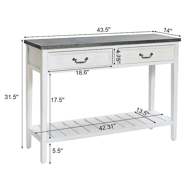 LuxenHome Farmhouse Distressed White Wood 2-drawer 1-shelf Console And Entry Table