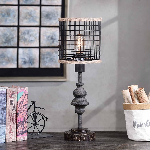 Metal Table Lamp With Caged Shade Black natural Stylecraft