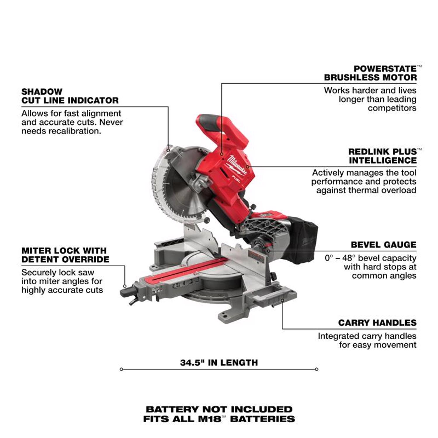 MW M18 FUEL 18 V 10 in. Cordless Brushless Dual-Bevel Sliding Compound Miter Saw Tool Only