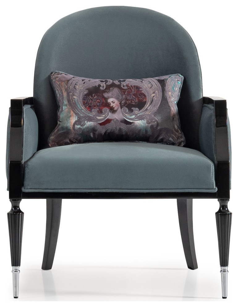 La Francaise Velvet Accent Chair Azure/Black   Traditional   Armchairs And Accent Chairs   by Michael Amini  Houzz