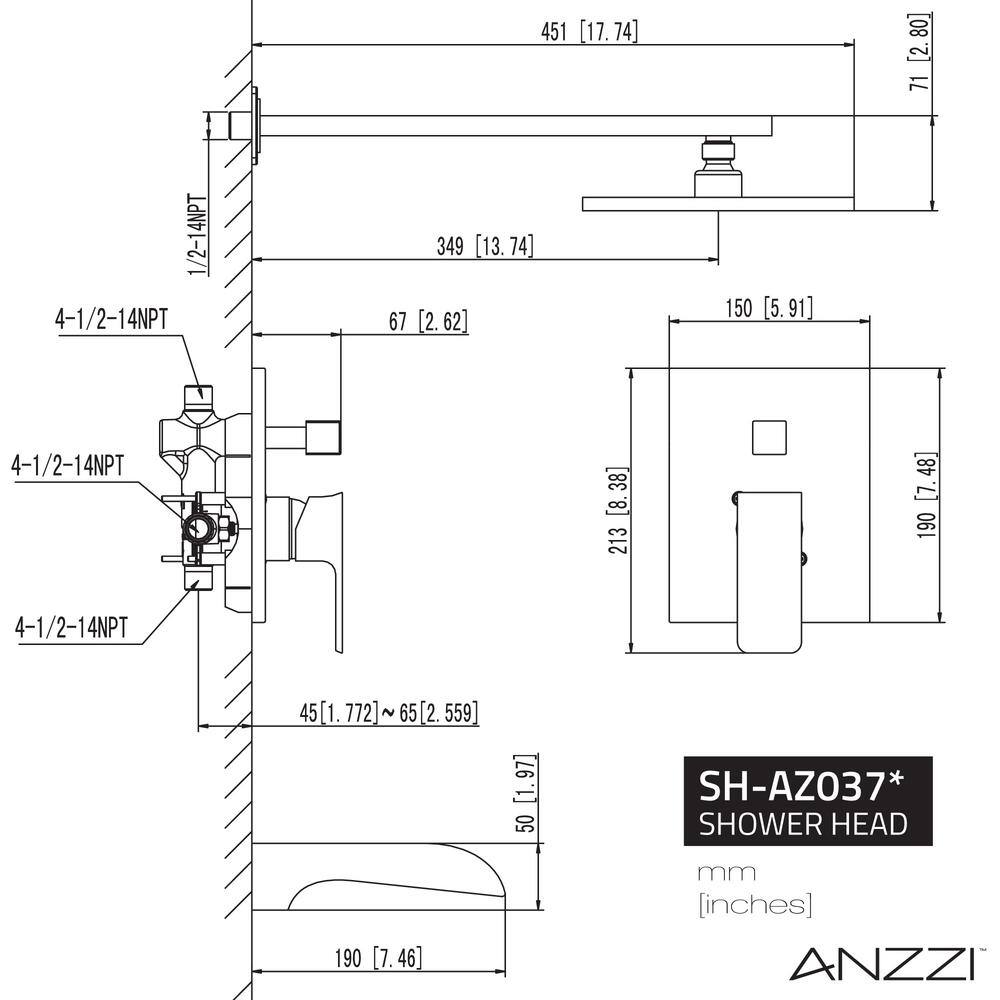 ANZZI Mezzo Series Single-Handle 1-Spray Tub and Shower Faucet in Matte Black SH-AZ037MK