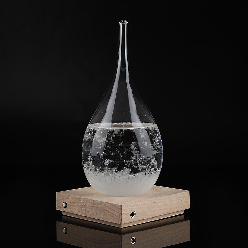 Storm Glass Drop-Shaped Storm Bottle Desktop Weather Station Predictor with LED Wooden Base (M)