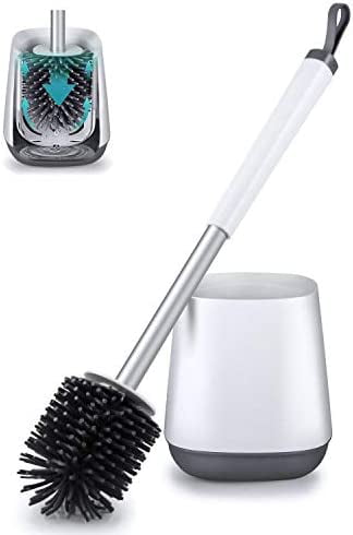 AOMBOO Toilet Brush and Holder Set， Bathroom Toilet Bowl Brush and Caddy Cleaning Brush with Holder Silicone Bristles and TPR Soft Bristle