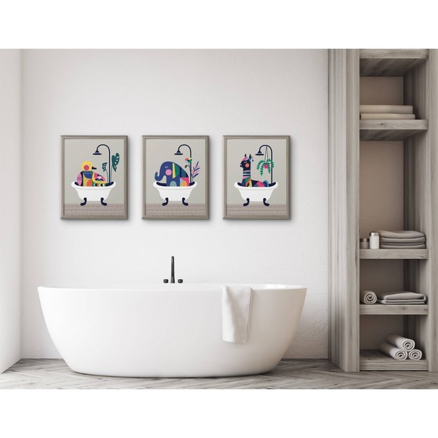 X 20 quot Blake Mid Century Elephant In The Tub By Rachel Lee Framed Printed Glass Gray Kate amp Laurel All Things Decor