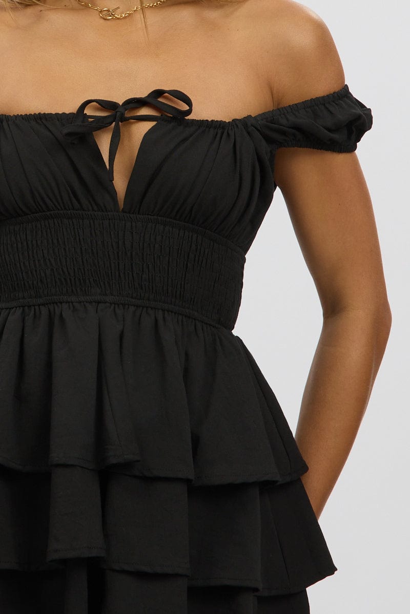 Black Playsuit Layered Shorts