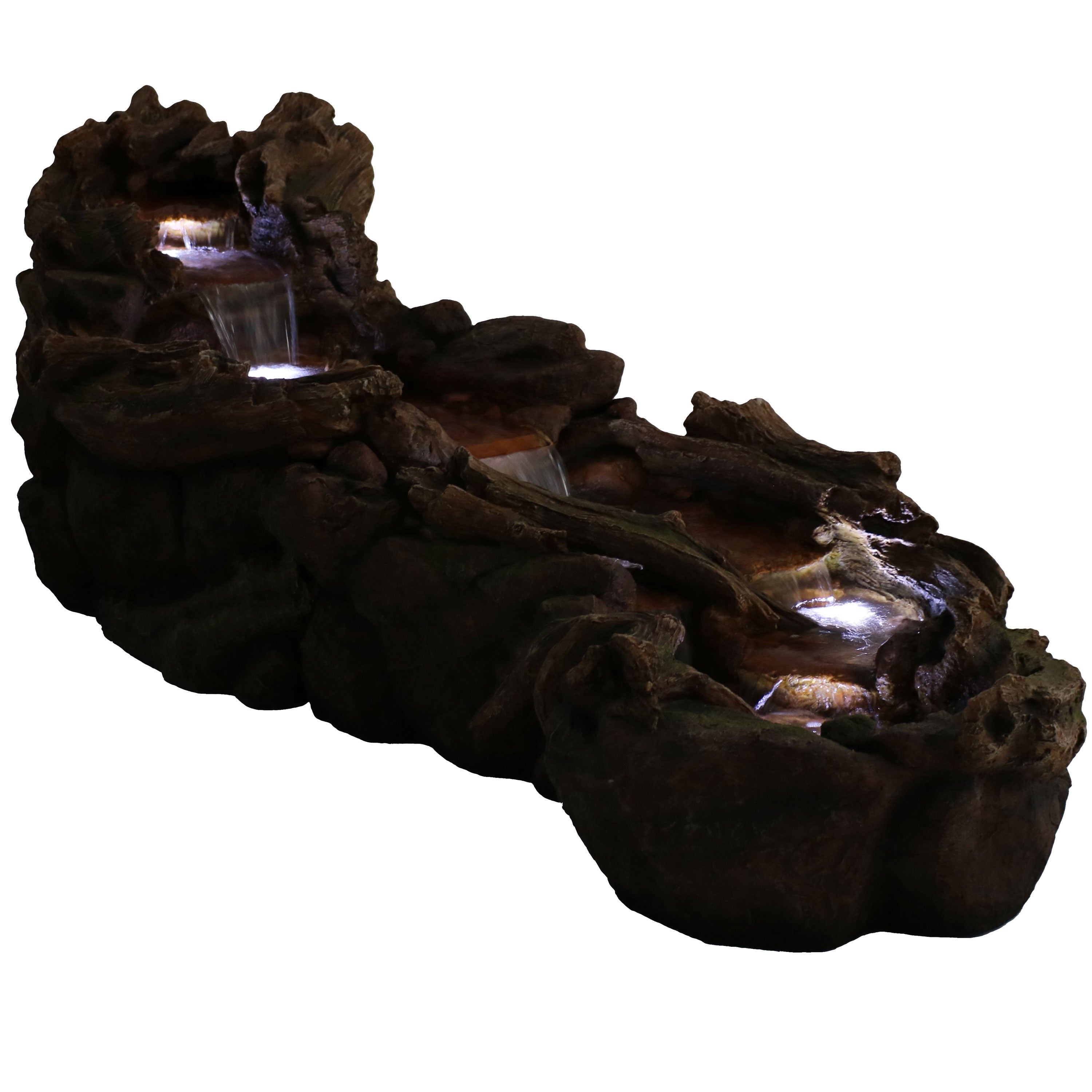 Sunnydaze 8 Foot Long Electric Polyresin Flowing Driftwood Falls Waterfall Outdoor Water Fountain with LED Lights