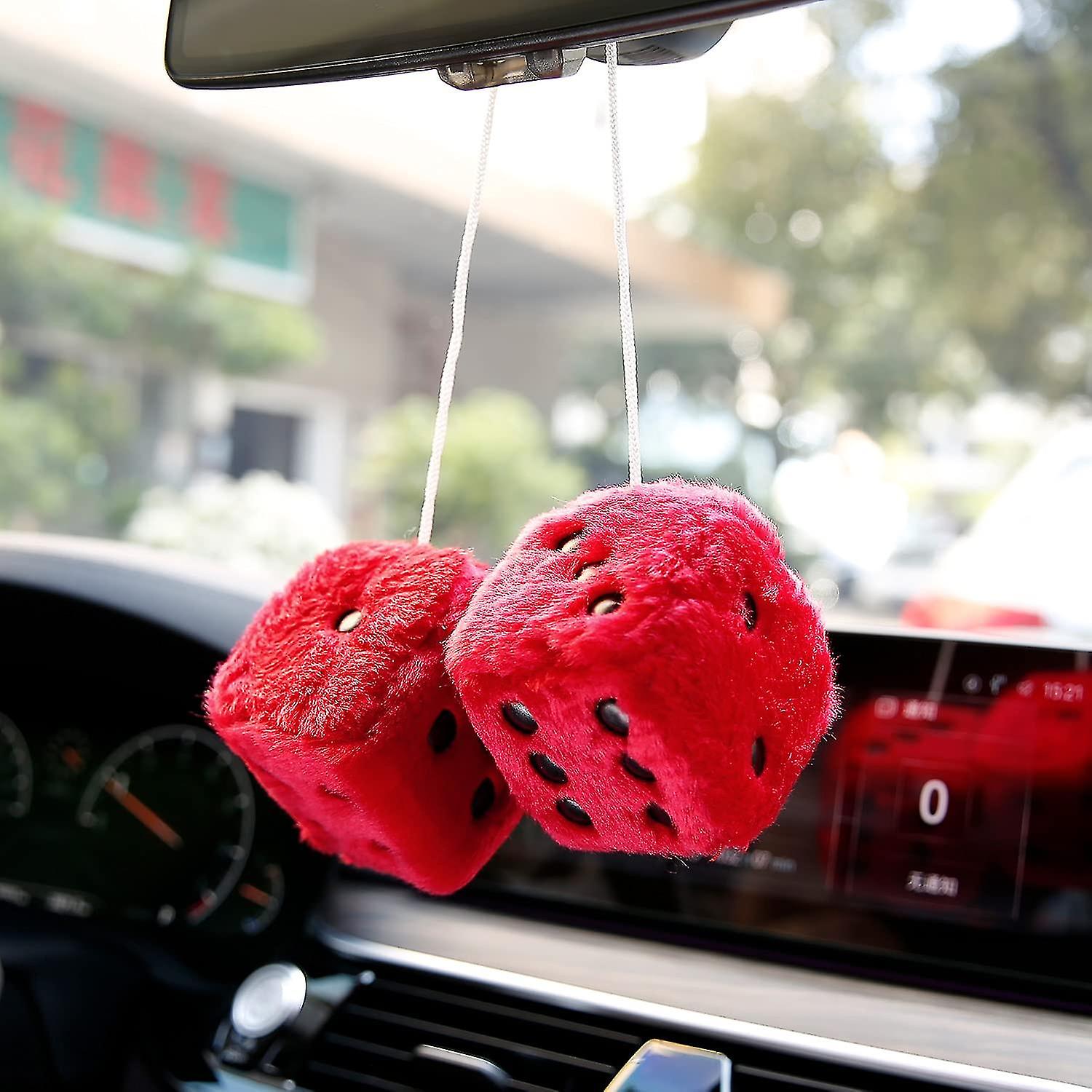 Mirror Hanging Couple Fuzzy Plush Dice For Car Decoration