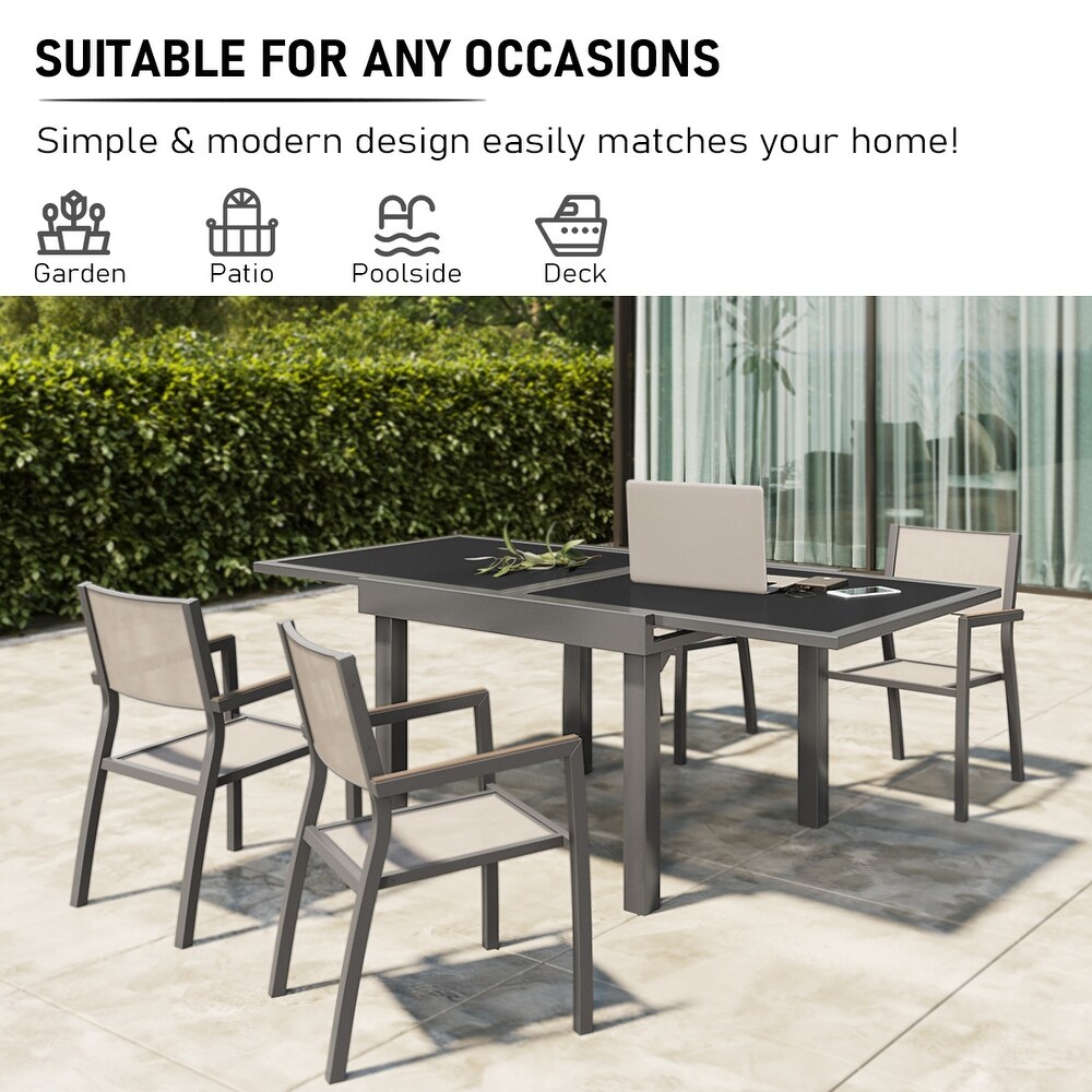 VredHom Outdoor Tempered Glass Top Aluminum Extendable Dining Table   35.4 in W x 35.4 70.9 in L x 29.5 in H