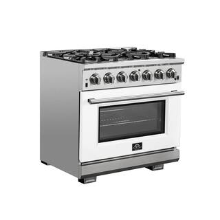 Forno Capriasca 36 in. 5.36 cu. ft. Gas Range with 6 Gas Burners Oven in Stainless Steel with White Door FFSGS6260-36WHT