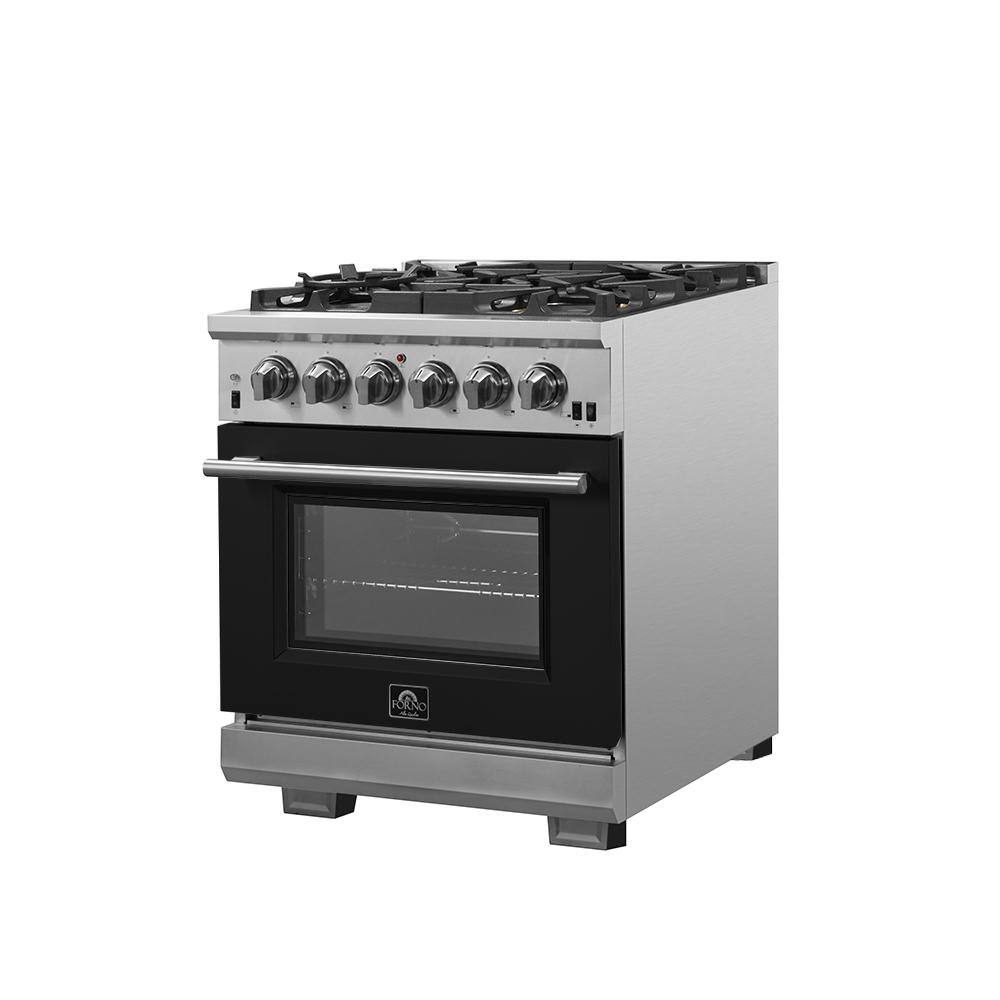 Forno Capriasca 30 in. 4.32 cu. ft. Oven Gas Range with 5 Gas Burners in Stainless Steel with Black Door FFSGS6260-30BLK