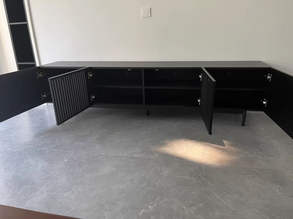 Black Wood TV Stand With Tall cast Metal Legs   Midcentury   Entertainment Centers And Tv Stands   by Miron Demid LLC  Houzz