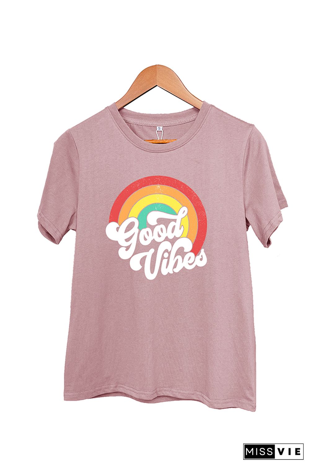 Good Vibes Vintage Rainbow Short Sleeve Graphic Tee Wholesale