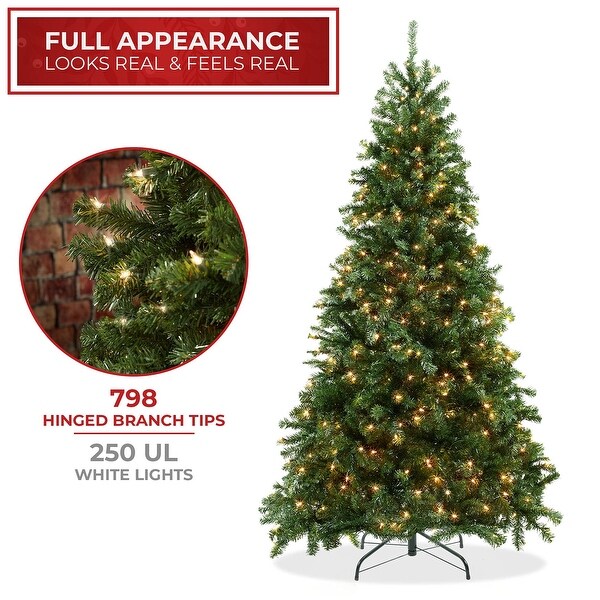 6.5FT Realistic PreLit Green Spruce Artificial Holiday Christmas Tree with Sturdy Metal Stand