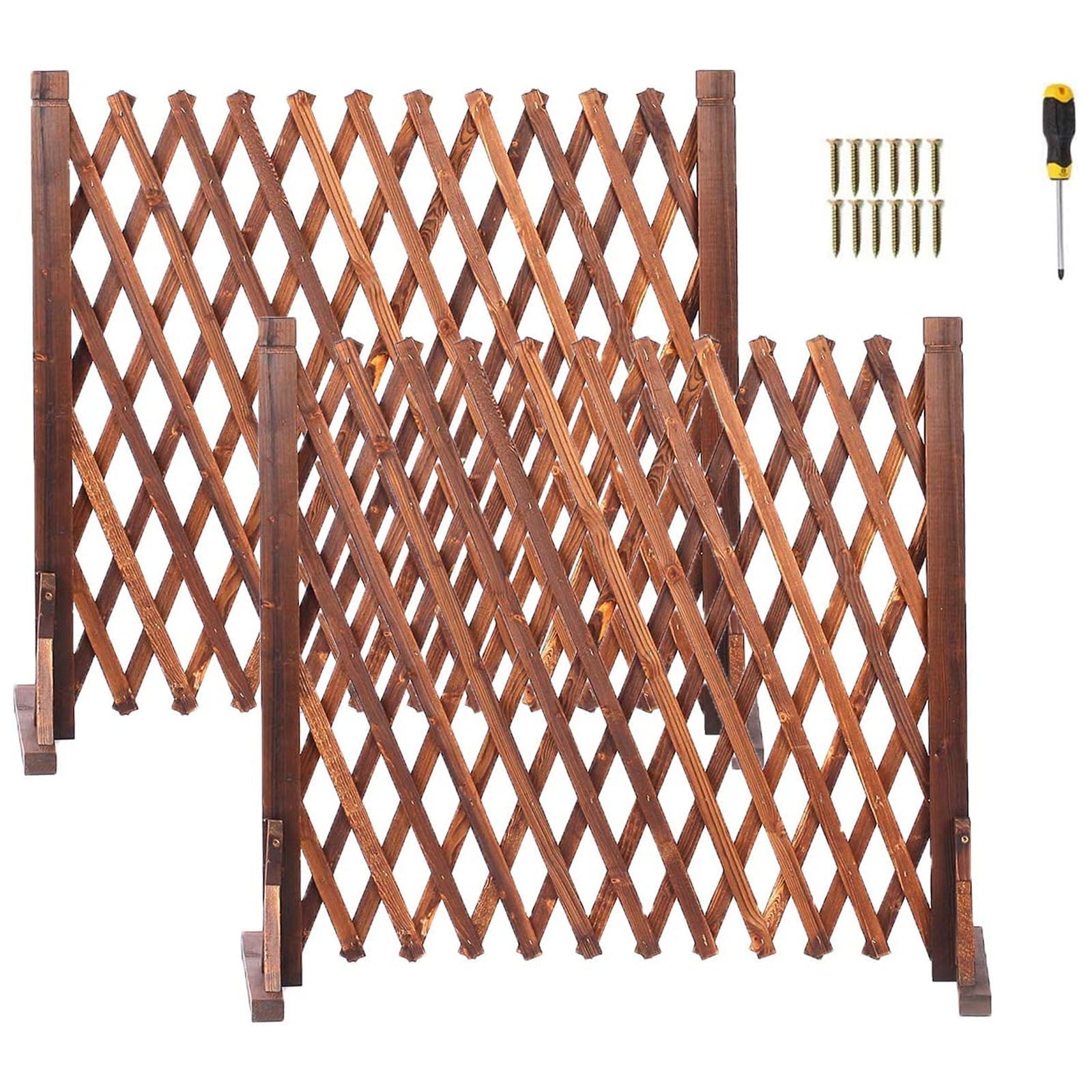 tonchean 2Pcs 62.9 x 27.5 Extendable Instant Fence - Wood Garden Trellis Privacy Fence Gate - Cat Dog Pet Barrier Screens