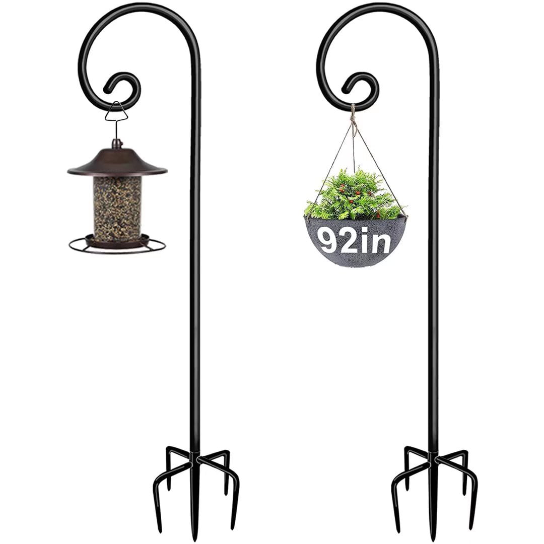 Artigarden Outdoor Shepherd Hooks 92 inch Tall for Bird Feeder (2 Packs), Adjustable Metal Garden Poles for Hanging Plants Solar Light Lantern, Bright Black