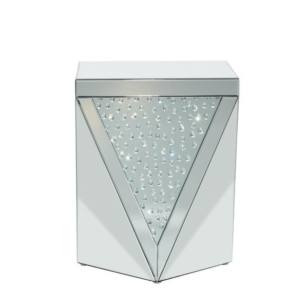 Silver Wood Mirrored Geometric Accent Console Table with Crystal Embellishments