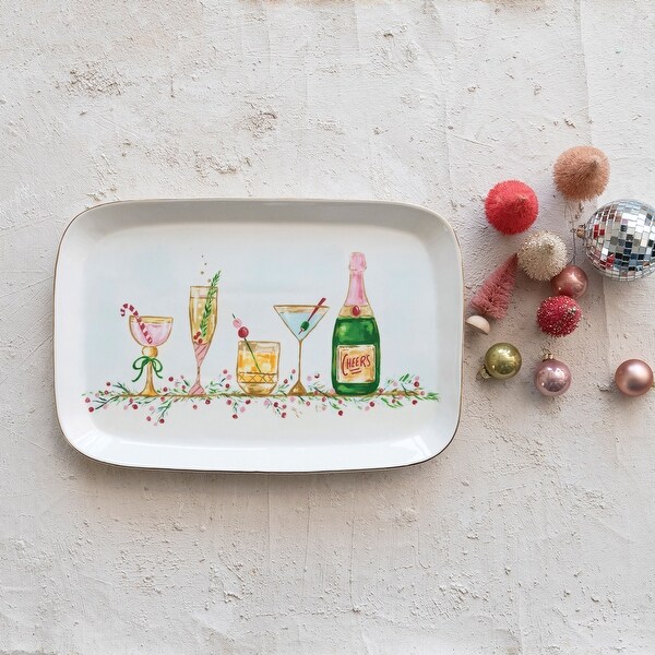 Stoneware Platter with Holiday Cocktails and Electroplating