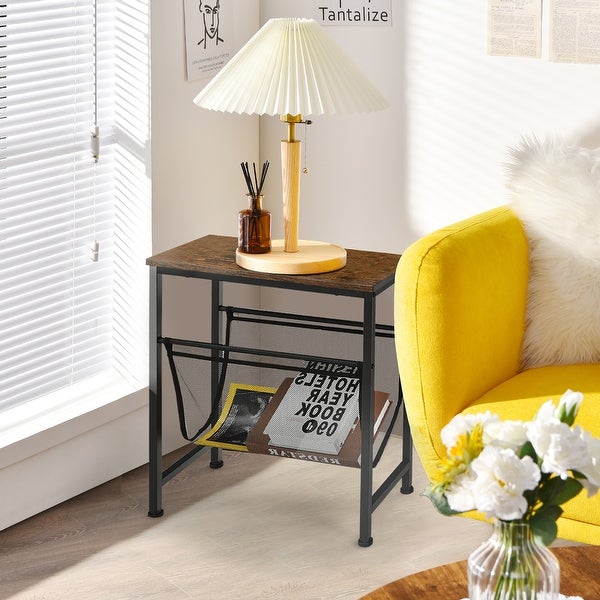 Accent Sofa Side Table Narrow End Table with Magazine Holder