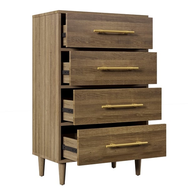 Modern 4 Drawers Dresser for Bedroom， Mid-Century Wood Chest of Drawers with Golden Handles， Storage Cabinet - as picture - - 37668417