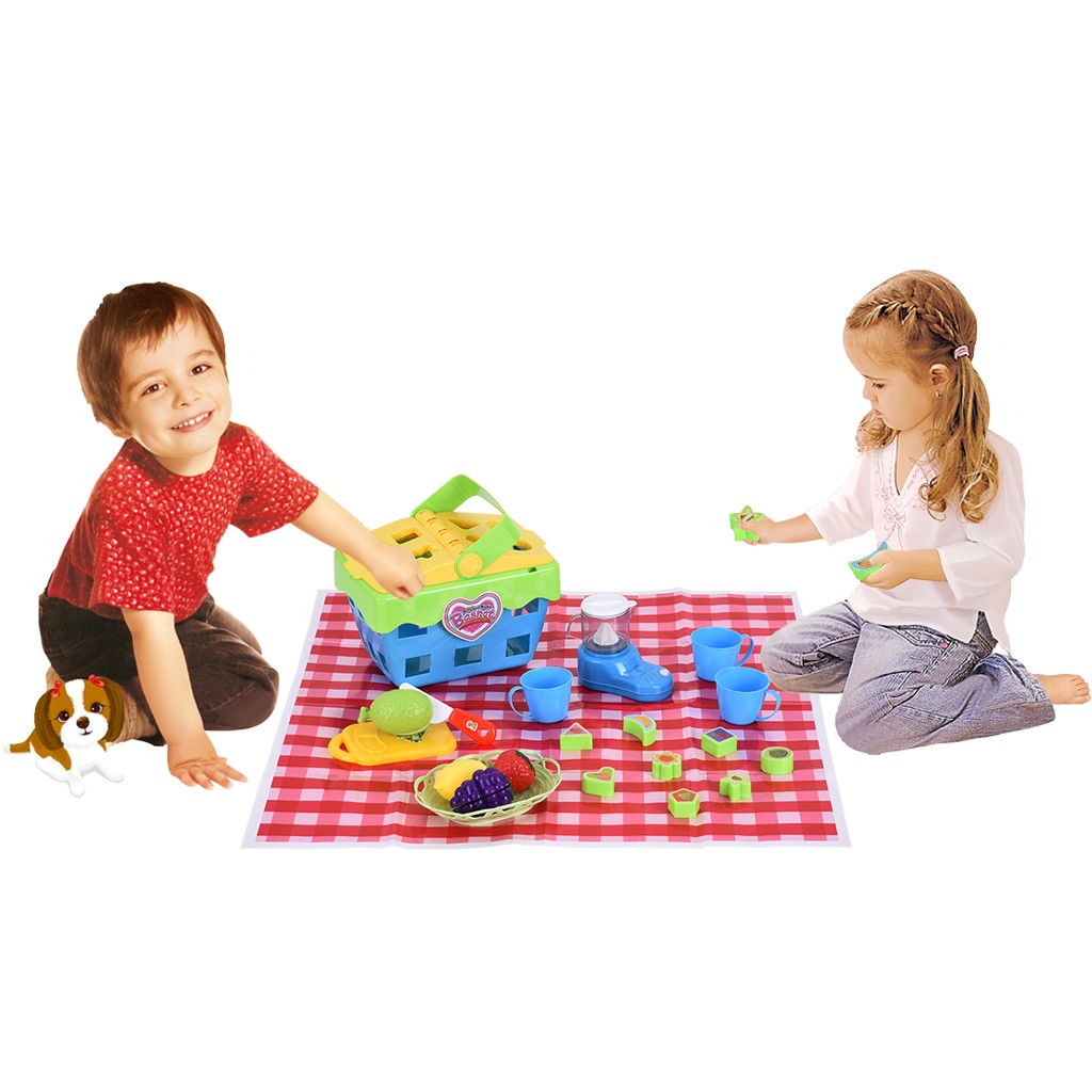 Role-playing delicious picnic basket toy puzzle building block set， suitable for children， contains various accessories， multi-function game