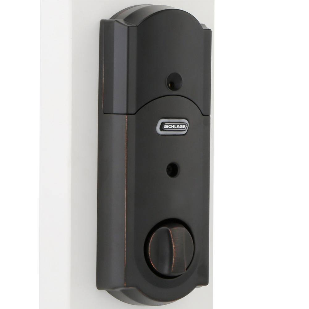 Schlage Camelot Aged Bronze Sense Smart Door Lock With Alarm BE479AA V CAM 716