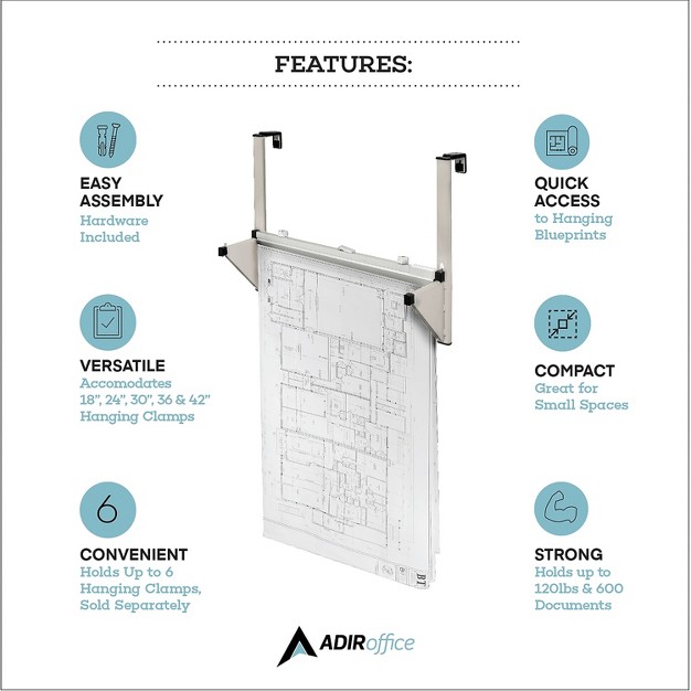 Adiroffice 18 25 x27 x27 Steel Blueprint Storage Cubicle Wall Rack Grey 618 gry