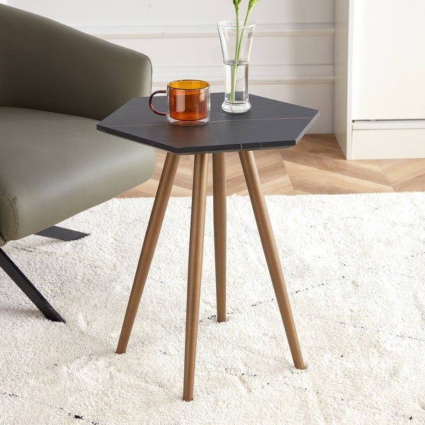 Modern Minimalism Faux Marble End and Side Table， Small Accent Coffee Table with Metal Legs for Living Room