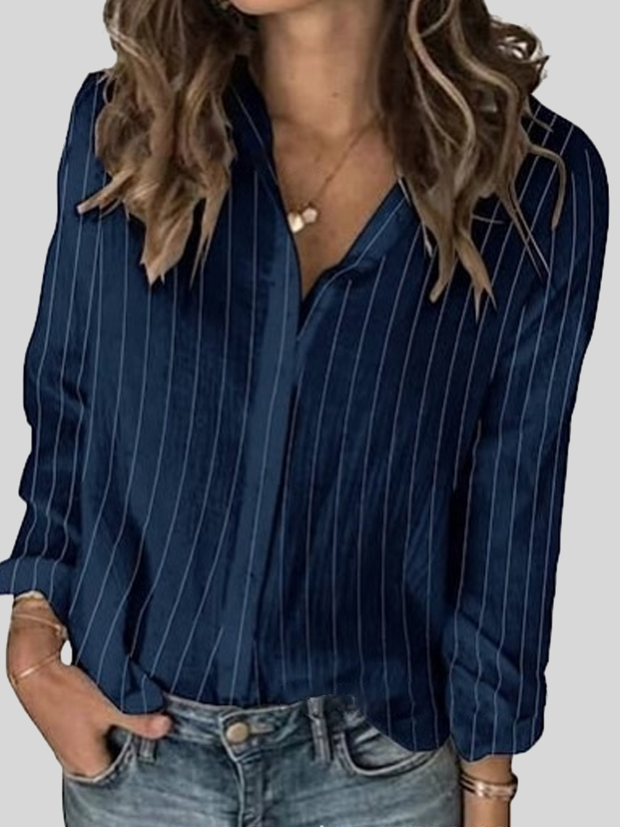 Casual Striped Print Lapel Long Sleeve Shirt