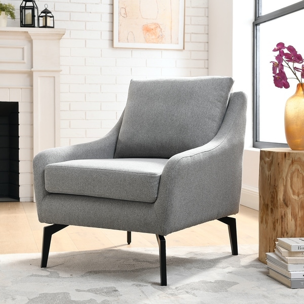 Accent Chair Fabric Thicken Padded Seat Arm Chairs with Metal Leg with Removable Back and Seat Cushion with Black metal legs