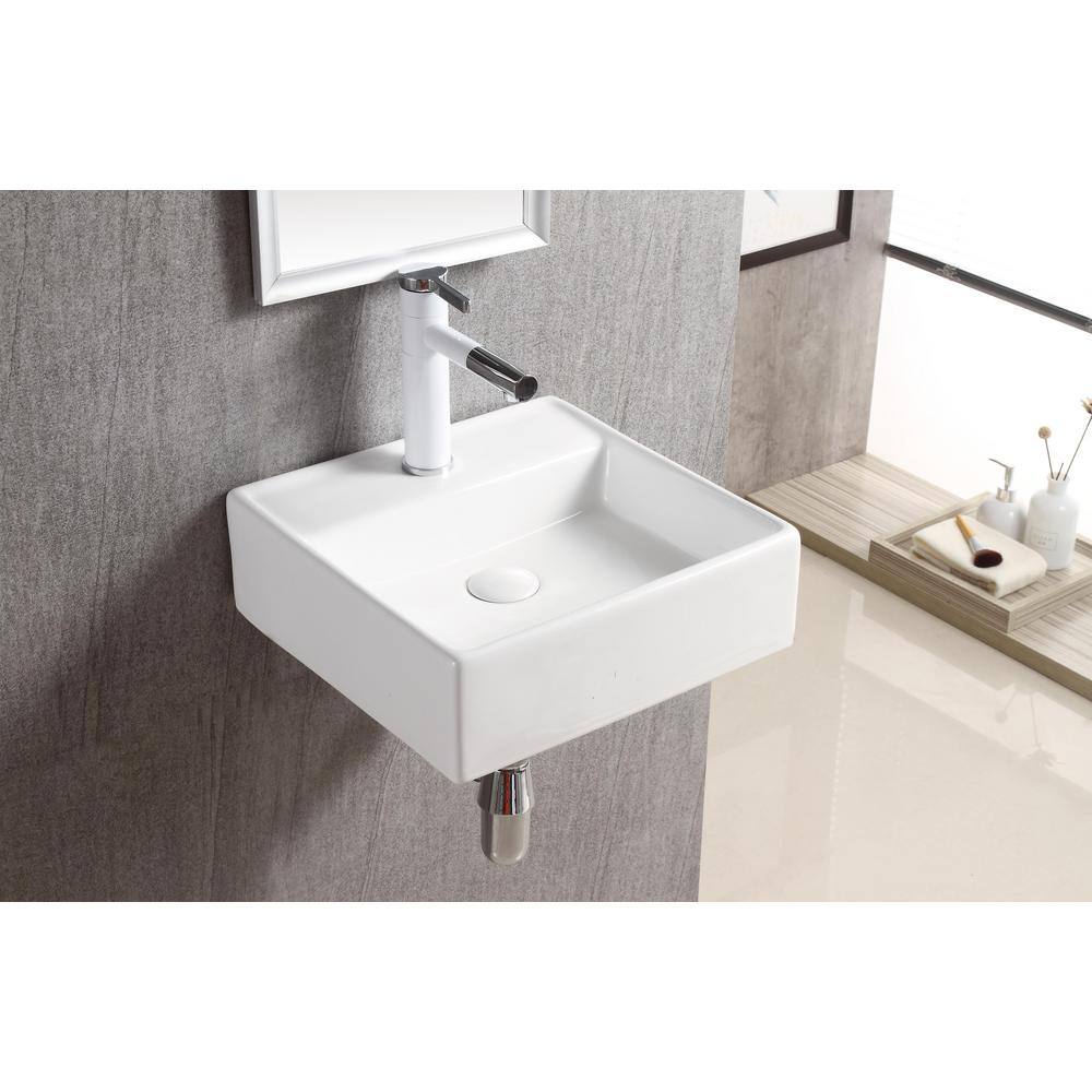 Elanti Wall-Mounted Square Bathroom Sink in White EC9868