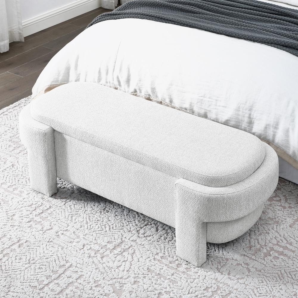 Linen Fabric Upholstered Bench with Large Storage Space