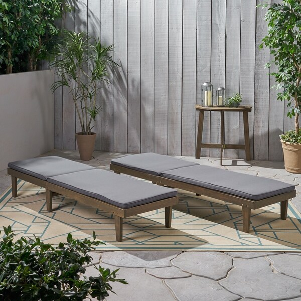 Nadine Outdoor Modern Cushioned Acacia Chaise Lounges (Set of 2) by Christopher Knight Home