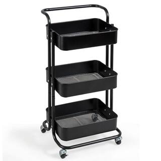 HONEY JOY 3-Tier Metal Rolling Utility Storage Cart Service Trolley Cart with Lockable Wheels in Black TOPB002996