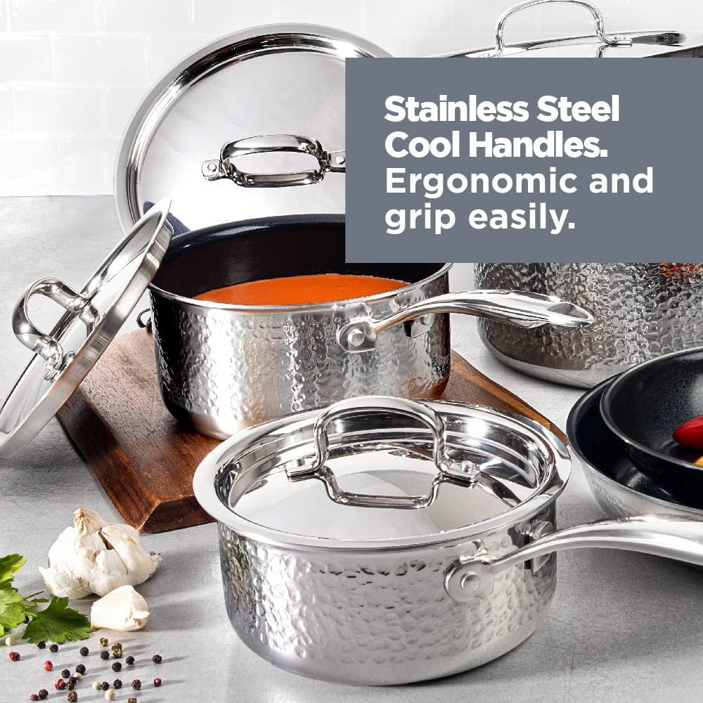 Granitestone Hammered Stainless Steel Pots and Pans Set 10 Pc Nonstick Cookware Set