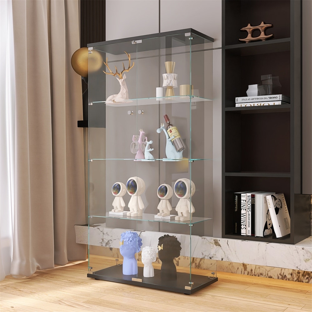 Two door Glass Display Cabinet with 4 Shelves Floor Standing Curio Cabinet   32\