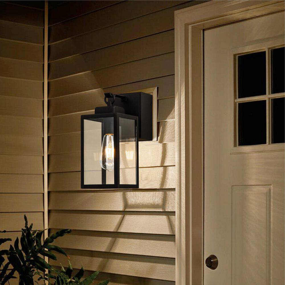 C Cattleya 1-Light Matte Black Aluminum Hardwired Outdoor Wall Lantern Sconce with GFCI Outlet LA2281-W