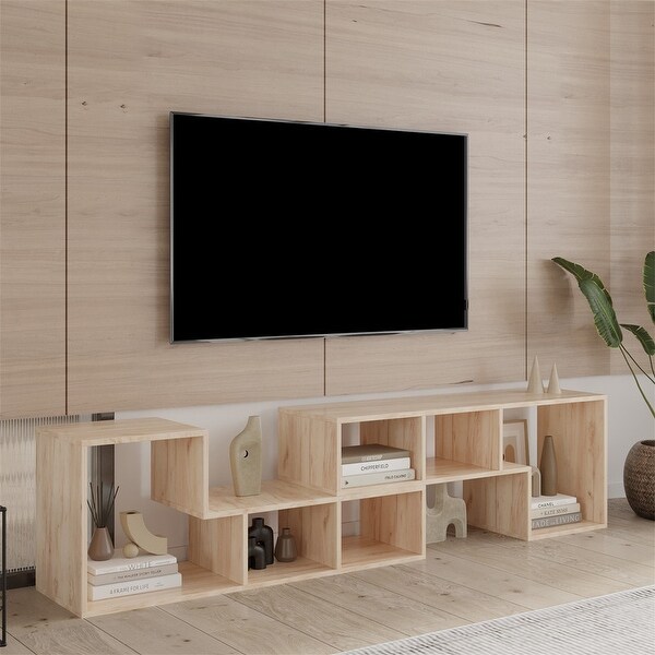 Double L-Shaped TV Stand Entertainment Center，Display Shelf，Nature