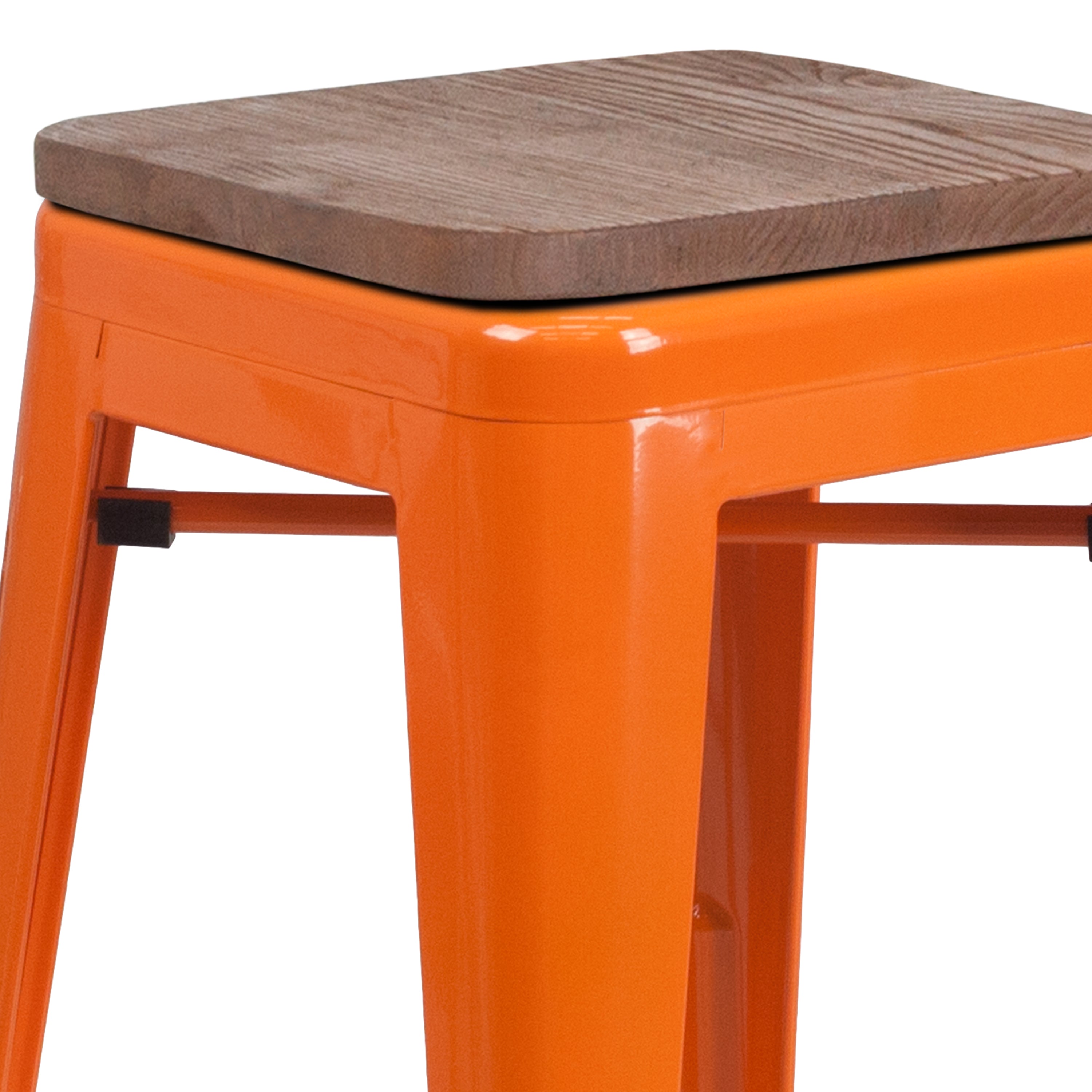 BizChair 30 High Backless Orange Metal Barstool with Square Wood Seat