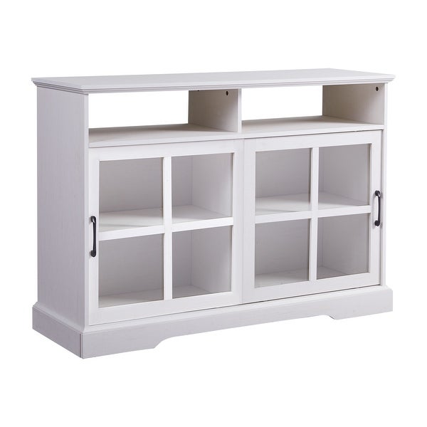 White Modern Kitchen Sideboard Buffet with 2 Glass Sliding Doors and Adjustable Shelves Storage Cabinet - N/A