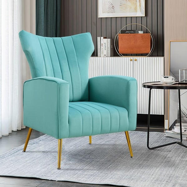 Modern Velvet Accent Chair with Arms， Wingback Reading Chair， Comfy Upholstered Single Leisure Sofa for Living Room Bedroom