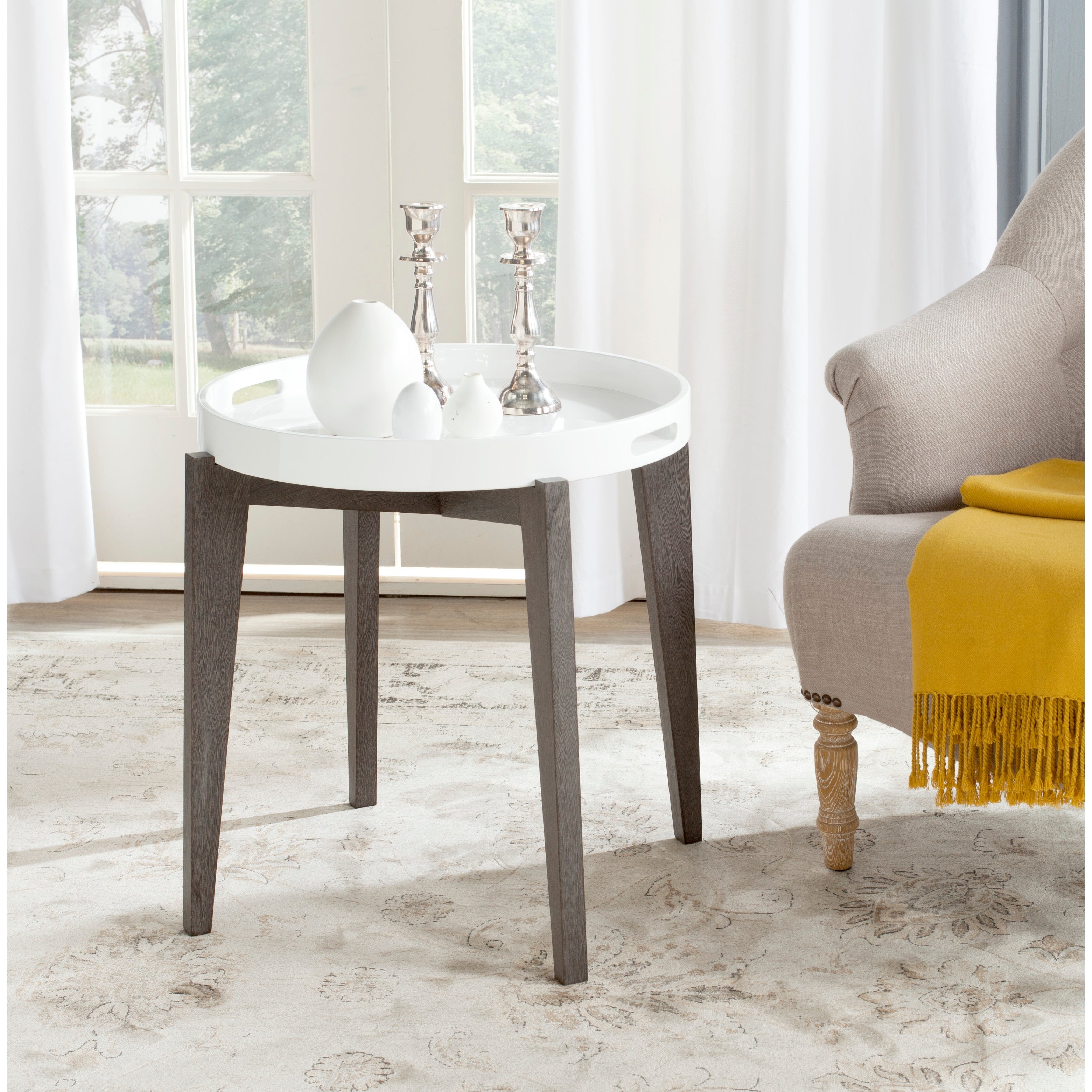 SAFAVIEH Ben White/ Brown Lacquer Side Table - 19.6