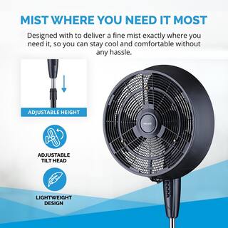 NewAir 18 in. 3-Speed Wide-Angle Oscillating Outdoor Misting Fan and Pedestal Fan for Cool Down 500 sq. ft. - Black FMF2K5BK00