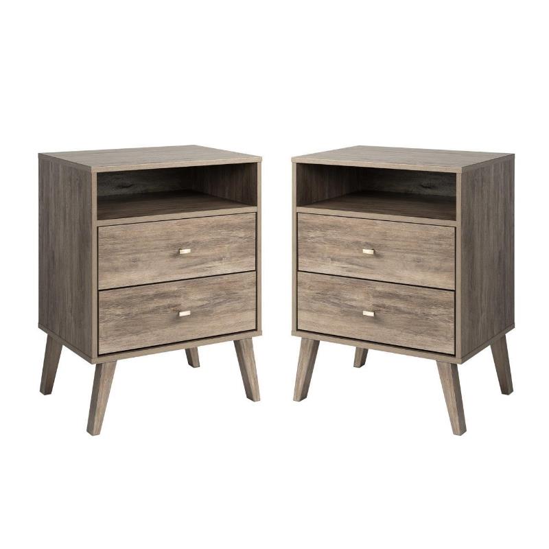 Home Square Mid Century Modern 2 Drawer Tall Nightstand Set in Gray (Set of 2)