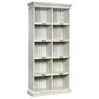 SAUDER 75 in. White Plank Faux Wood 10-shelf Standard Bookcase with Cubes 423671