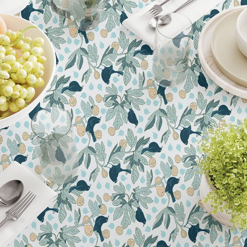 Square Tablecloth， 100% Polyester， 70x70， Fig Trees and Birds