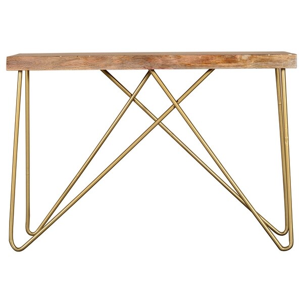 Rustic Modern Solid Wood Console Table in Natural and Aged Gold