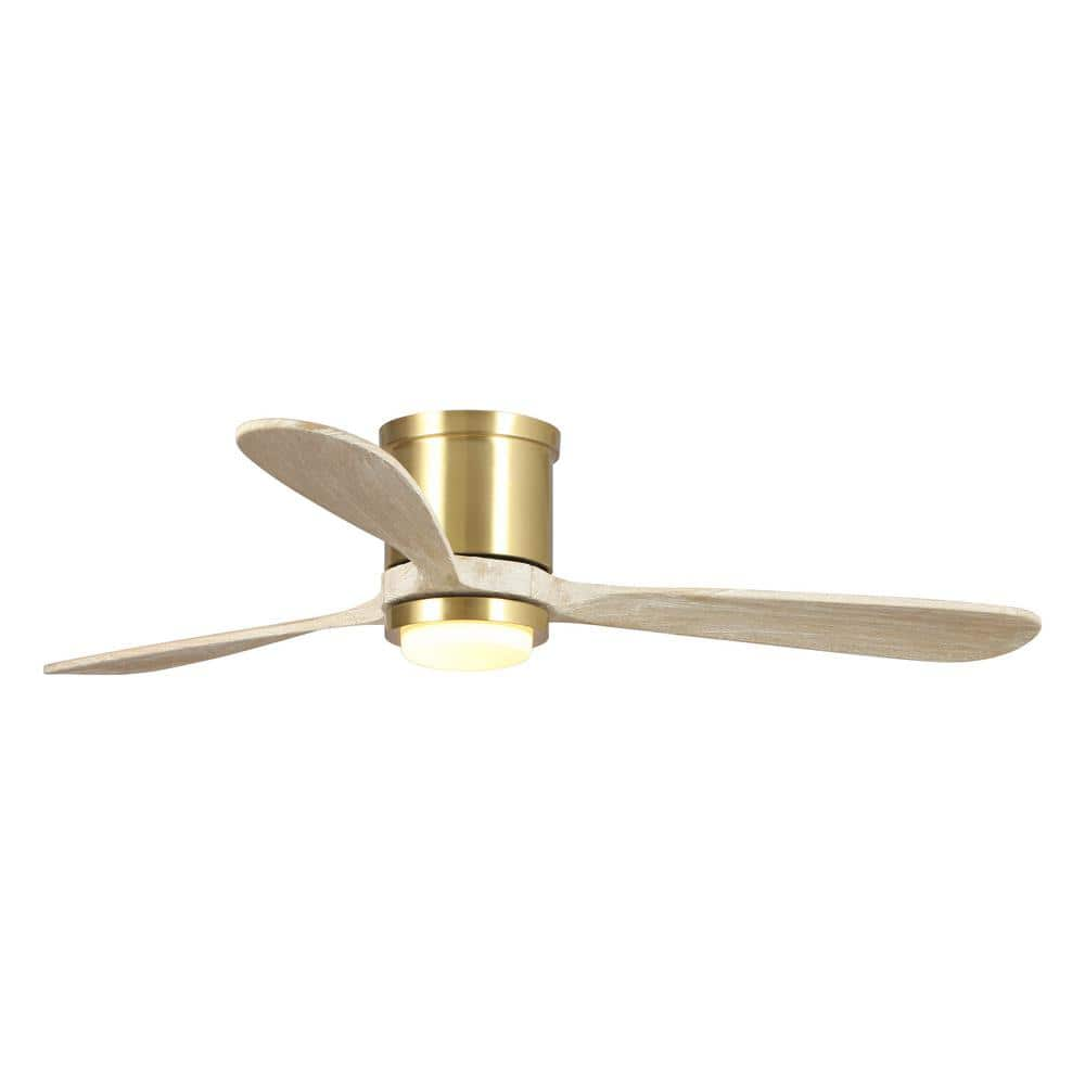 Parrot Uncle Mayna 52 in LED Sand Gold Flush Mounted Ceiling Fan with Light and Remote Control