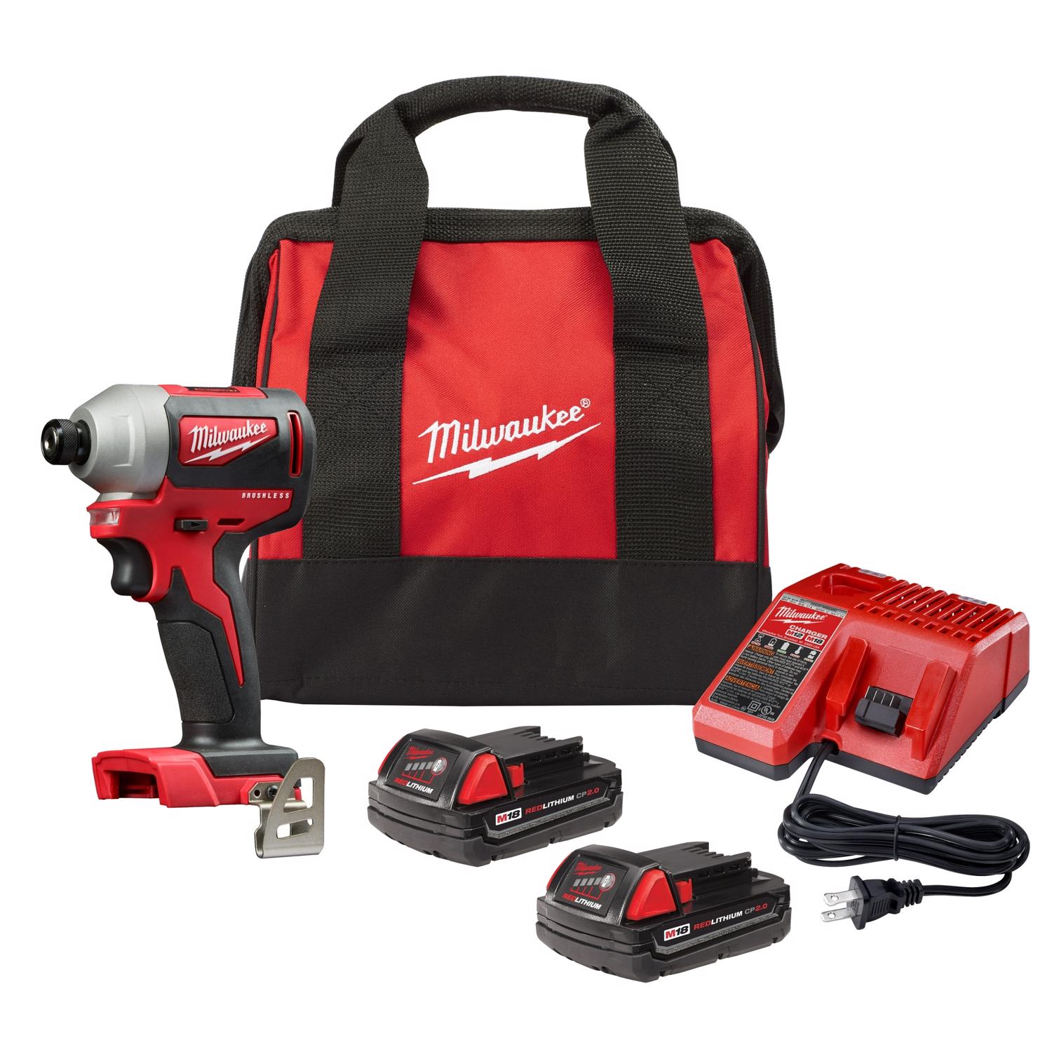 MW M18 18 V 1/4 in. Cordless Brushless Compact Impact Driver Kit (Battery \u0026 Charger)