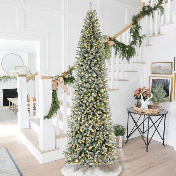 Glitzhome 11ft PreLit Flocked Pencil Fir Artificial Christmas Tree with 950 Warm White Lights