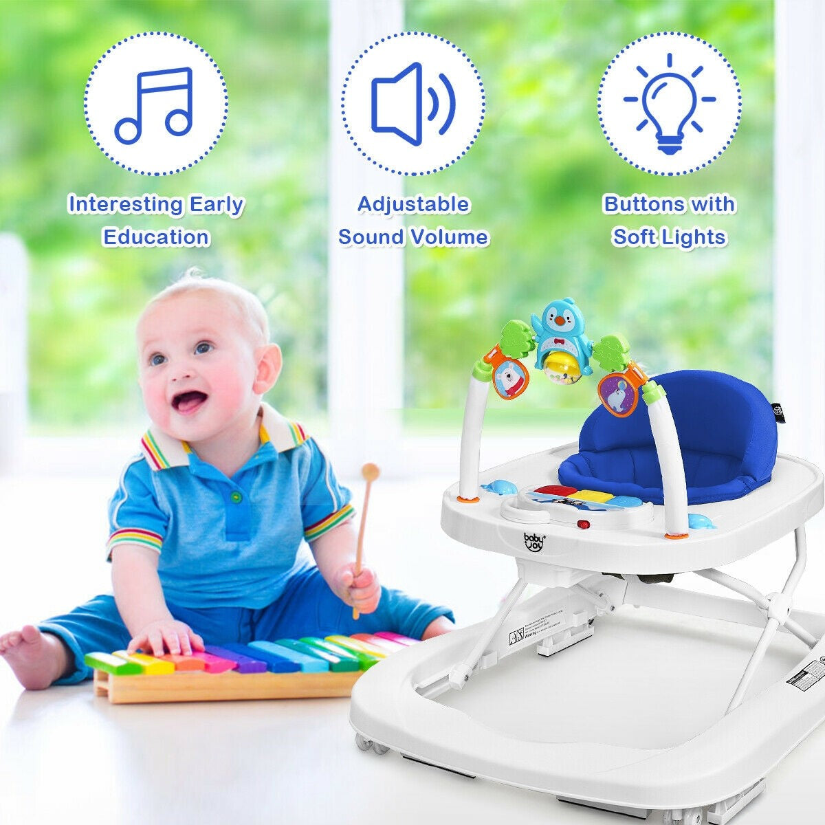 BABY JOY Baby Walker, 2 in 1 Foldable Activity Behind Walker with Adjustable Height & Speed